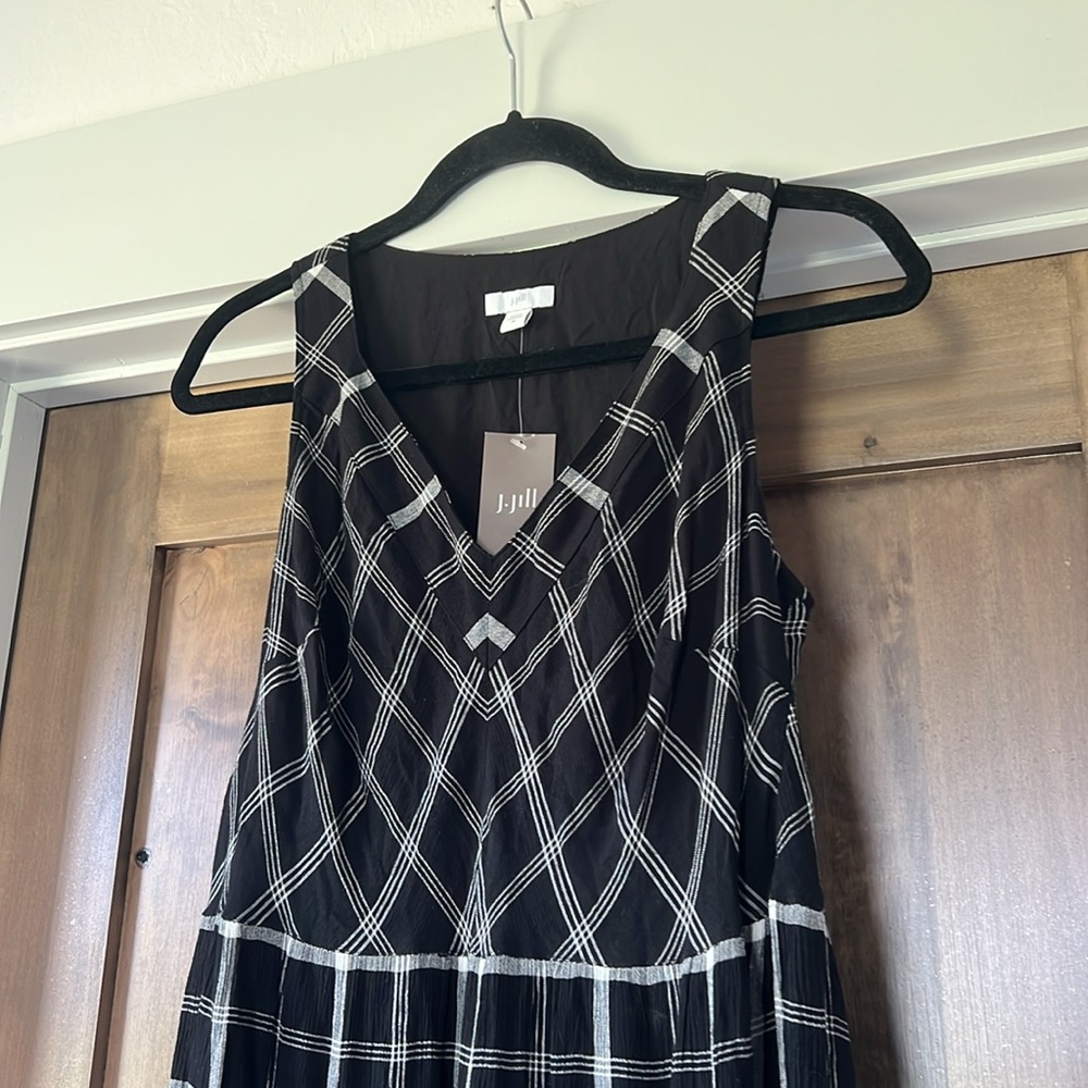 NWT J. Jill Black White Mixed Print Plaid Print Midi Dress - Picture 8 of 10